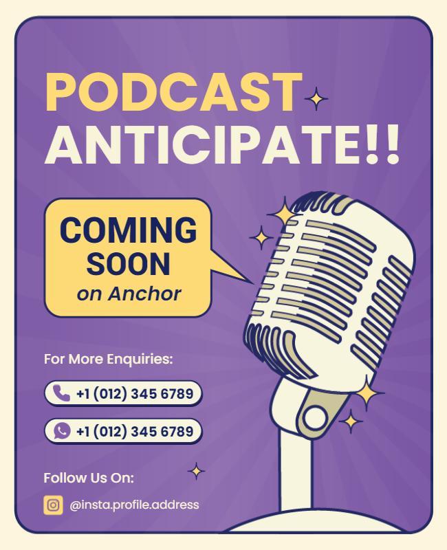 Vibrant Purple Podcast Launch Announcement Flyer Template