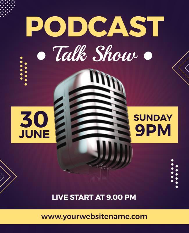 Vibrant Purple Podcast Talk Show Announcement Flyer Template