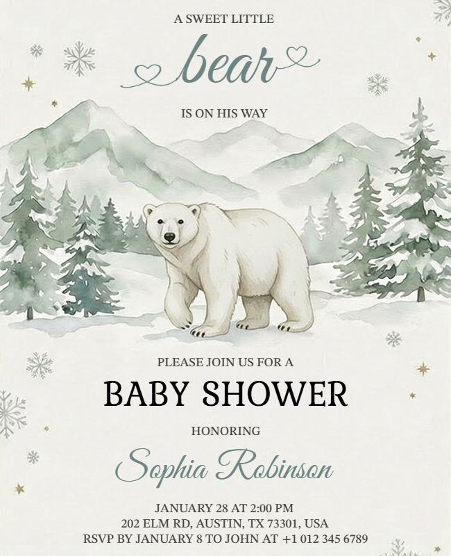 Polar Bear Themed Baby Shower Invitation Flyer Template