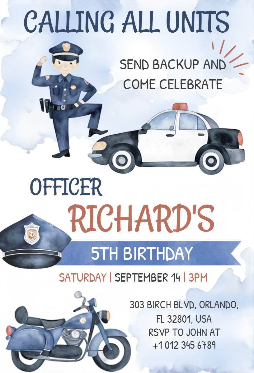 Police Officer Birthday Celebration Kids Invitation Template