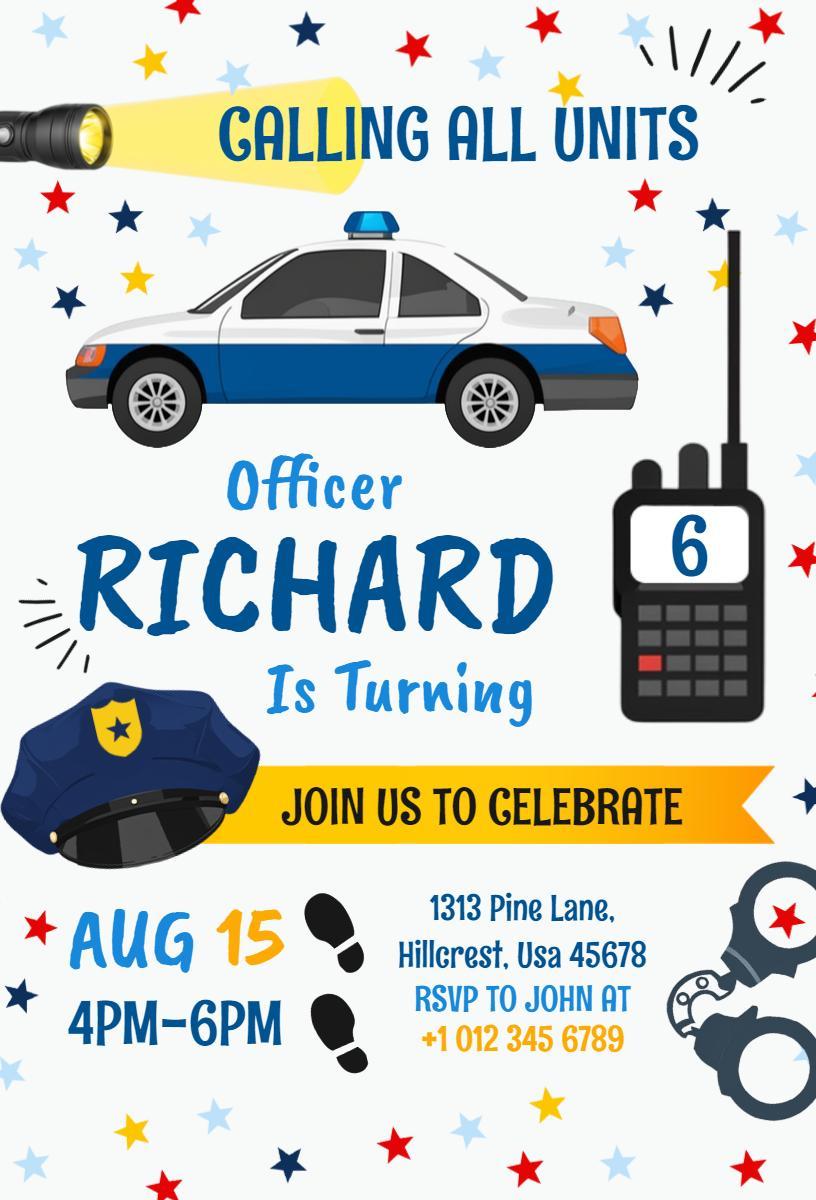 Police Officer Themed Birthday Celebration Invitation Template