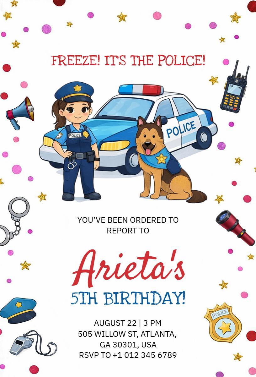 Police Themed Fun Kids Birthday Celebration Invitation Template