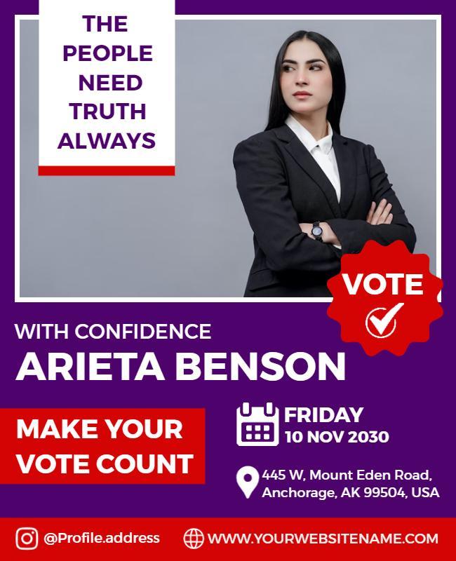 Confident Purple Political Campaign Vote Flyer Template