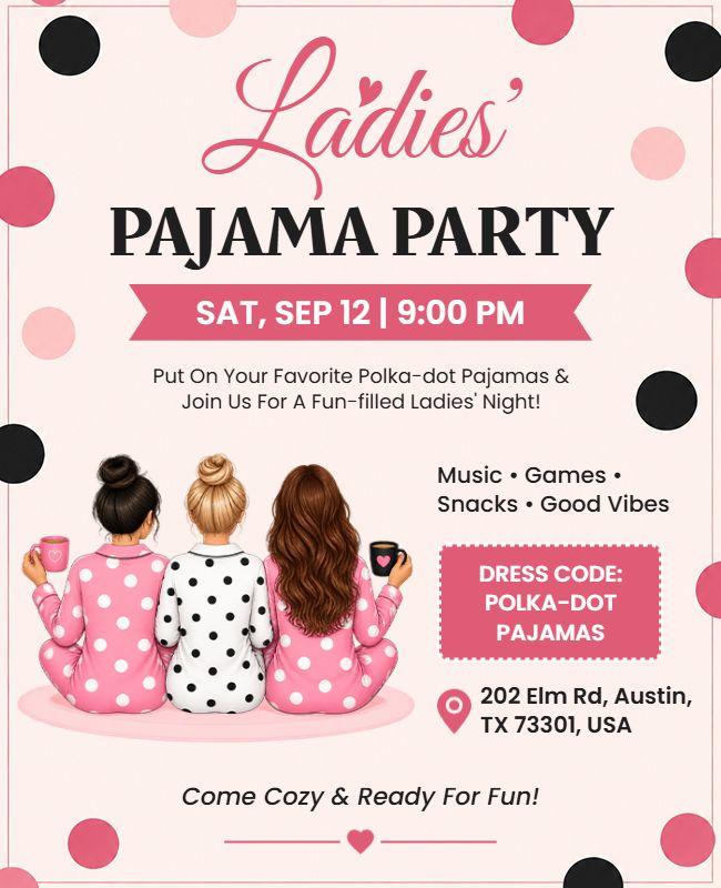 Polka-Dot Ladies Pajama Party Event Flyer Template