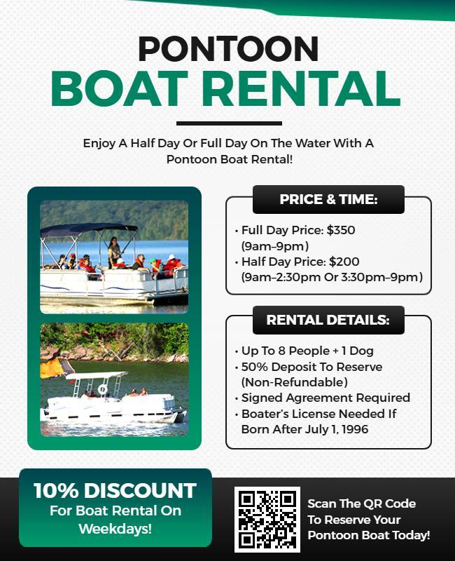 Pontoon Boat Rental Services Flyer Template