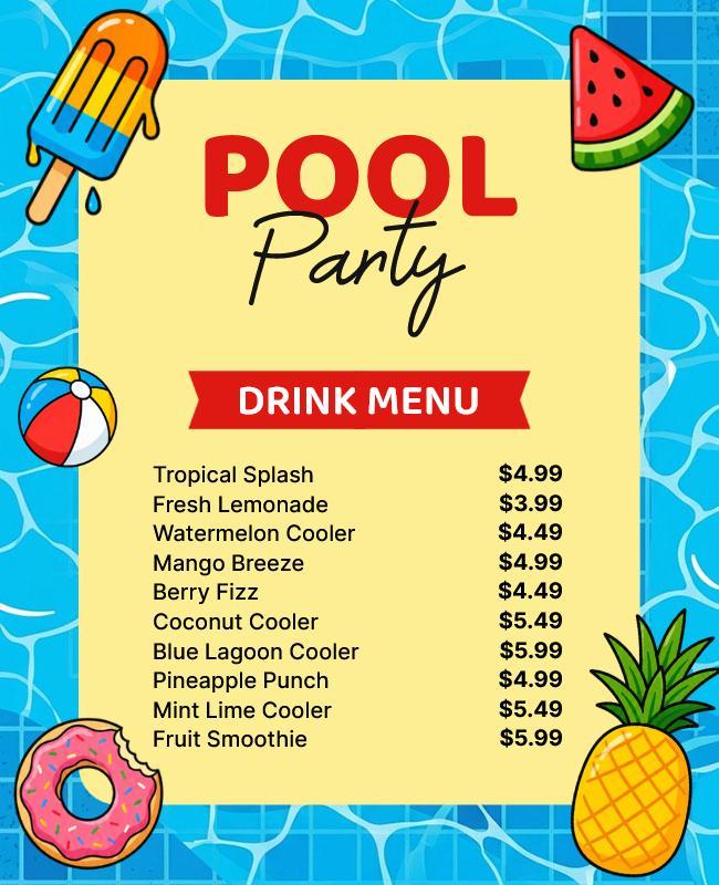 Pool Party Drink Menu Flyer Template