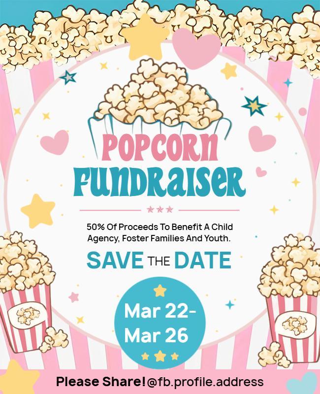 Playful Pastel Popcorn Fundraiser Event Flyer Template