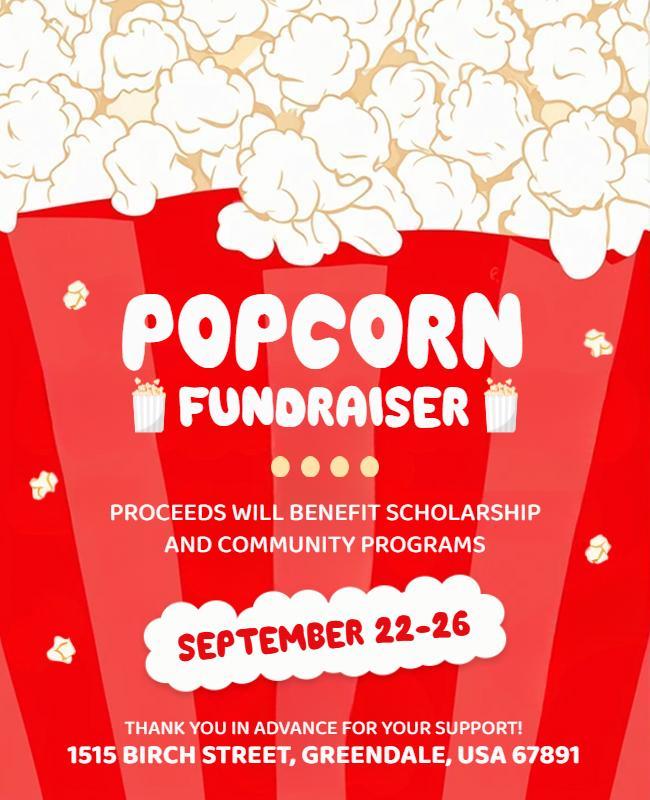 Fun Popcorn-Themed Fundraiser Event Flyer Template