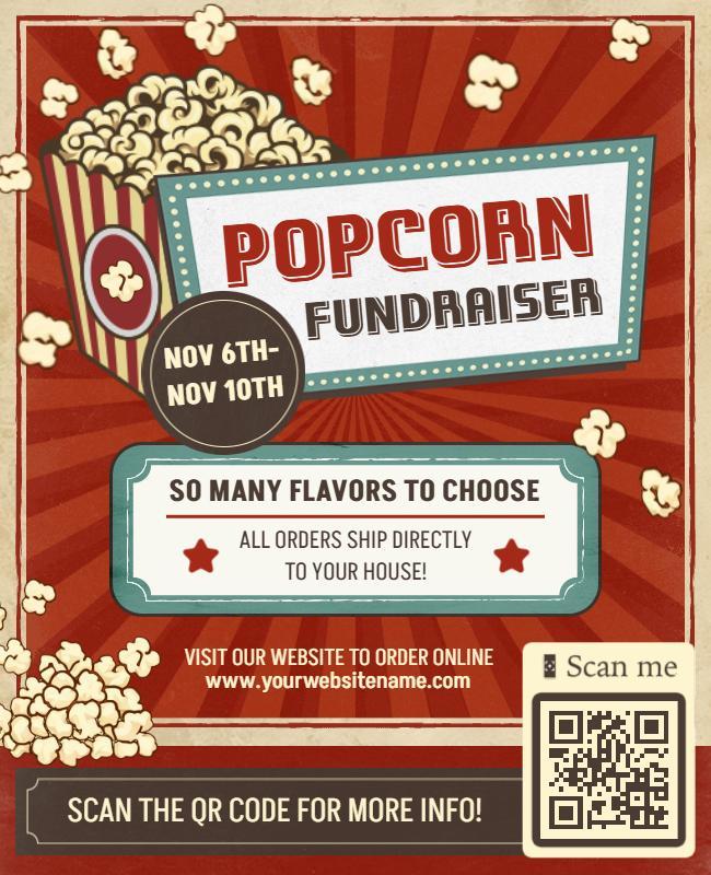 Retro Themed Popcorn Fundraiser Event Flyer Template