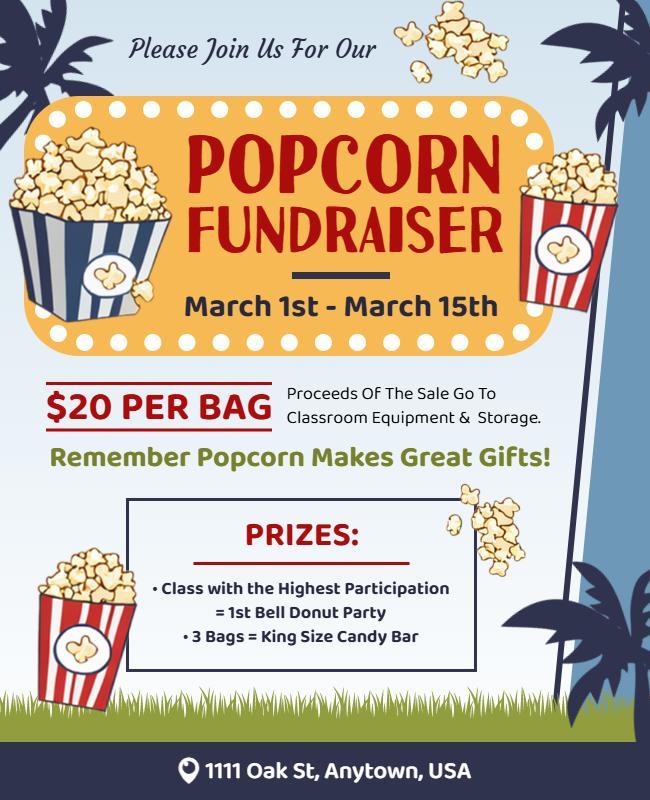 Cheerful Popcorn Fundraiser with Festive Colors Flyer Template