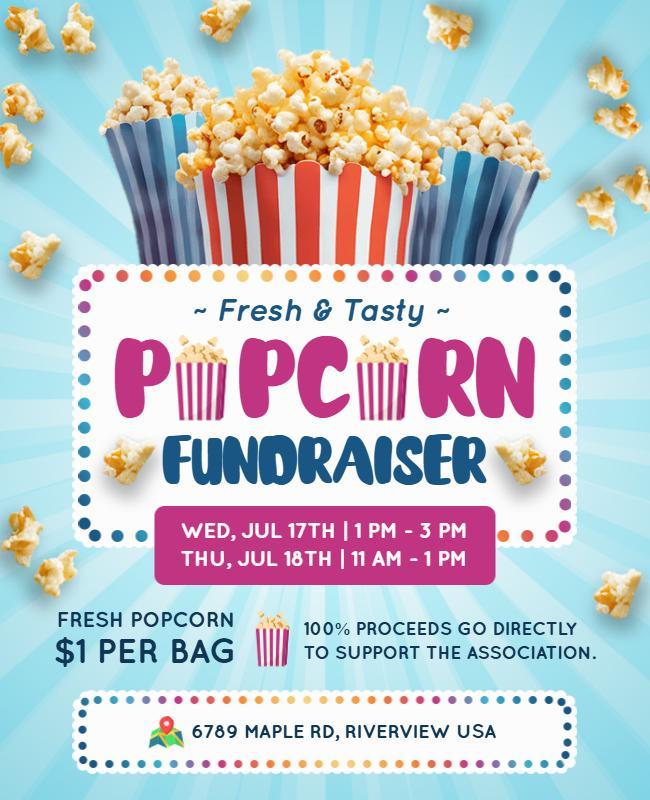 Colorful Fun Popcorn Fundraiser Event Flyer Template