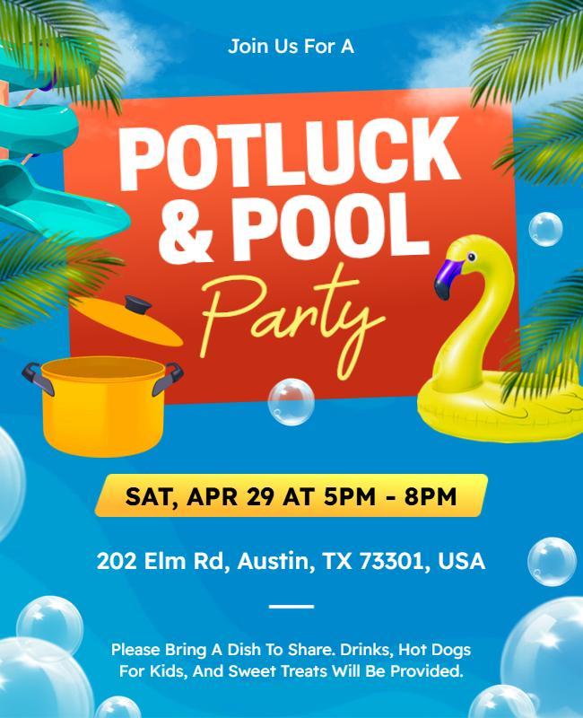 Potluck and Pool Party Invitation Flyer Template