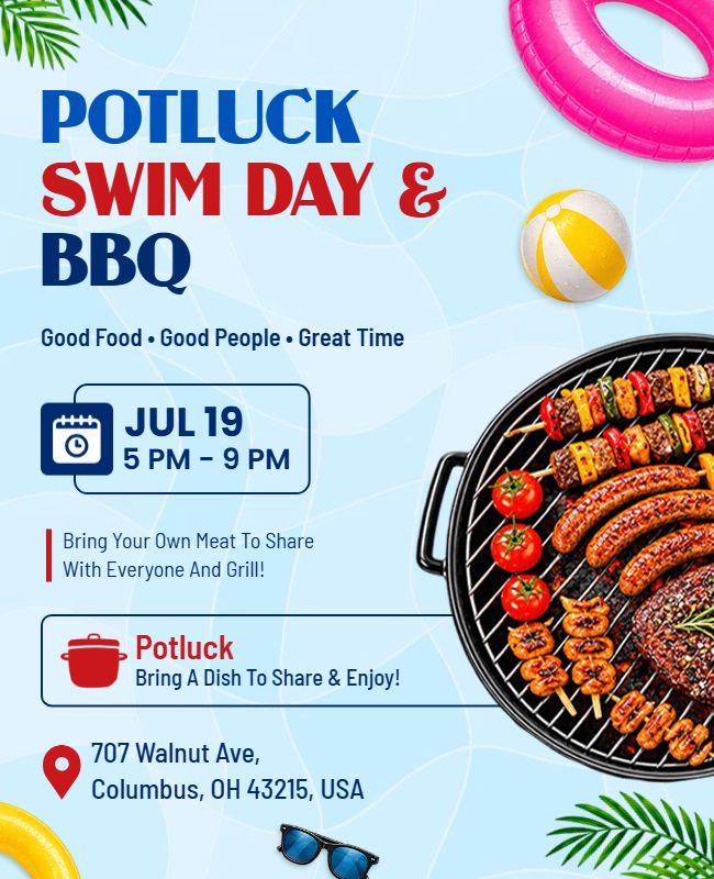 Potluck Swim Day and BBQ Gathering Flyer Template