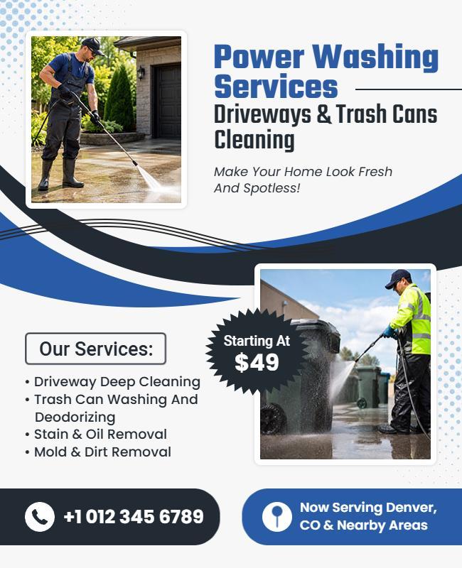 Power Washing Driveway and Trash Cans Cleaning Services Flyer Template