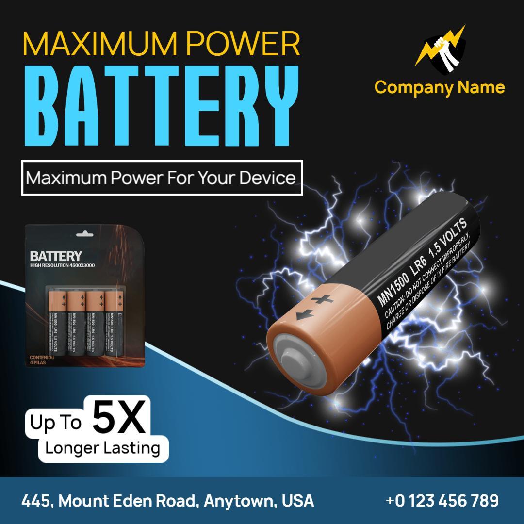 Powerful Black and Orange Battery for Devices Promotion Ad Template