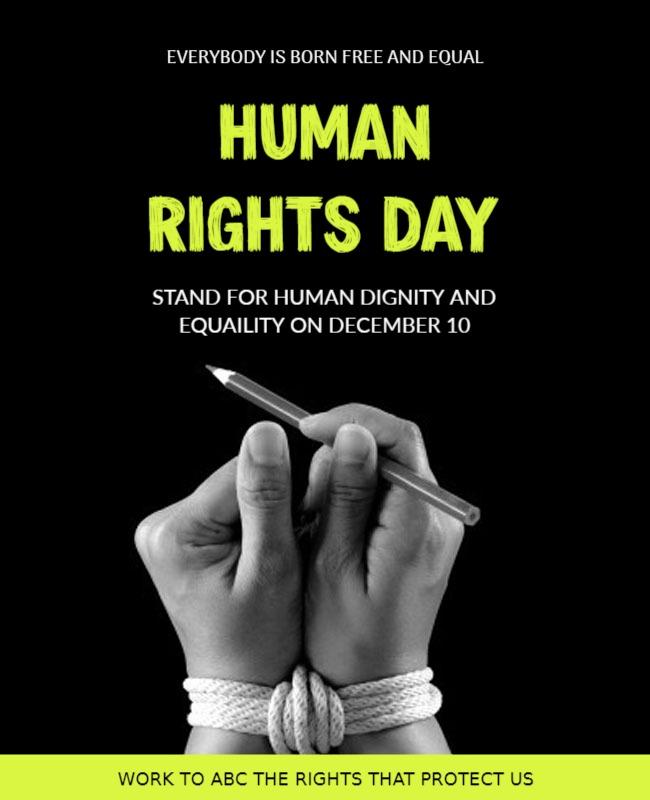 Powerful Black and Yellow Human Rights Day Awareness Poster Template
