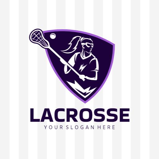 Powerful Purple Lacrosse Player in Action for Sports Logo Template