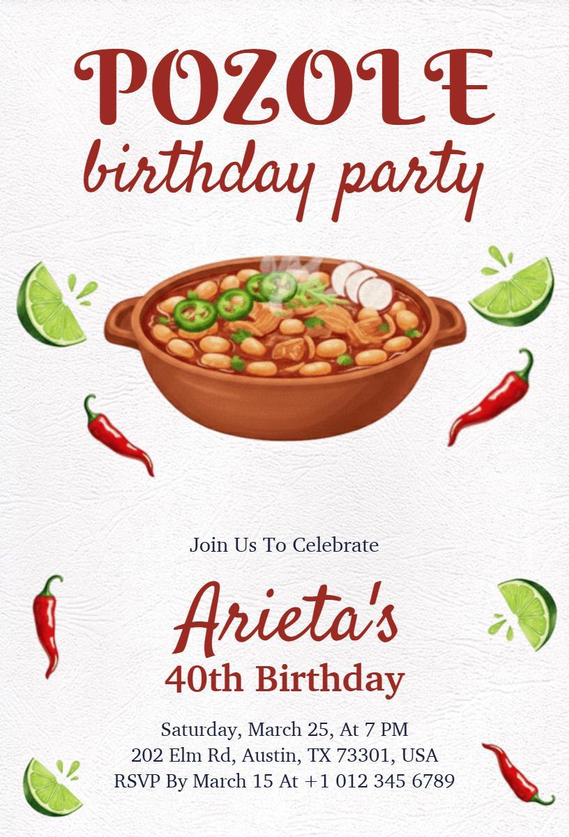 Pozole Themed 40th Birthday Celebration Invitation Template