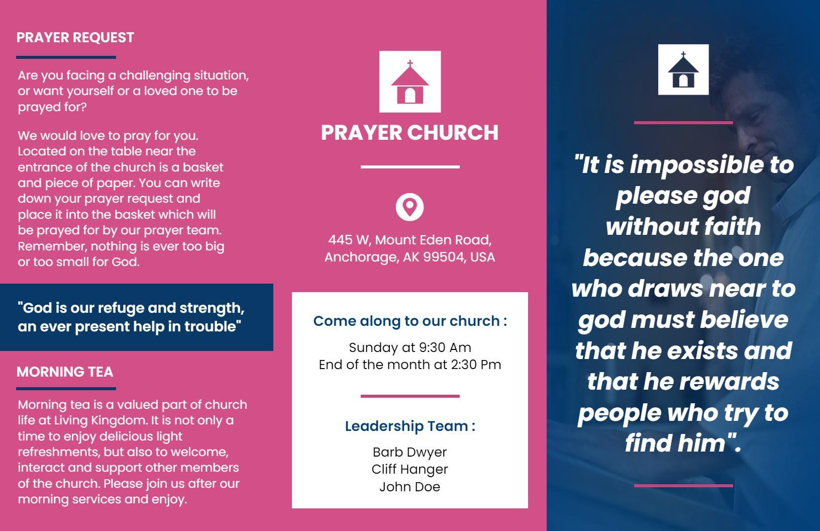 Prayer Request Community Support and Morning Tea Church Brochure Template