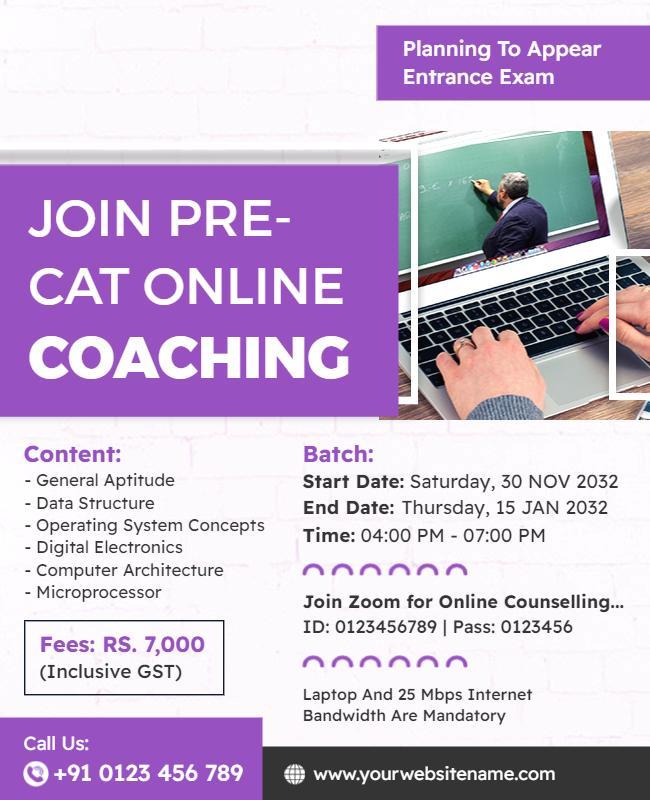 Pre Cat Online Coaching Entrance Exam Flyer Template