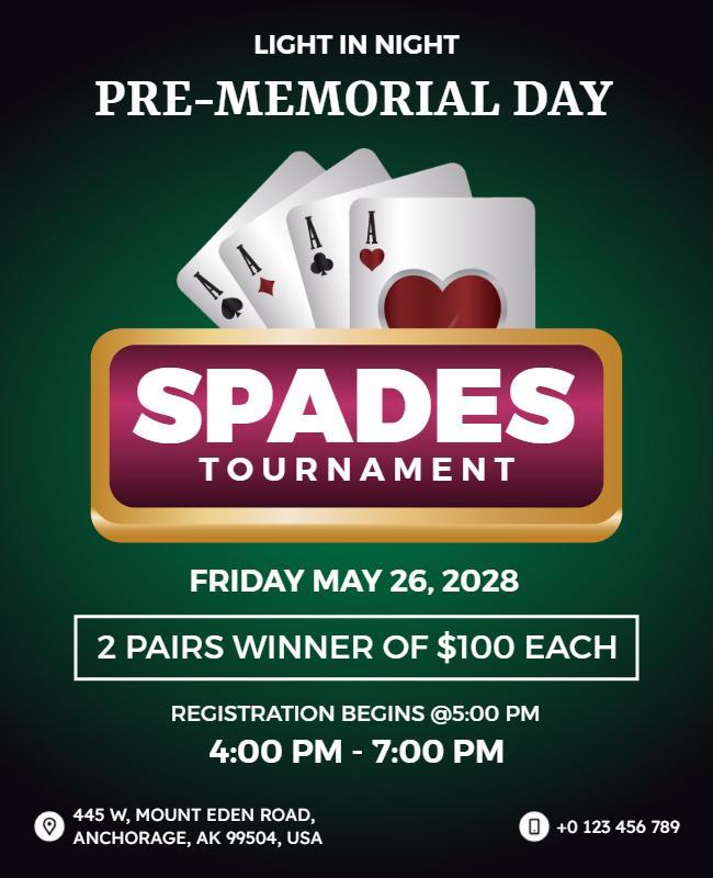 Pre Memorial Day Spades Tournament Flyer Template