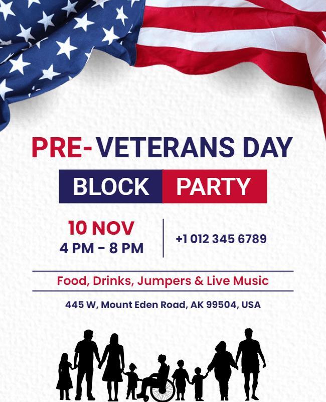 Pre Veterans Day Block Party Flyer Template