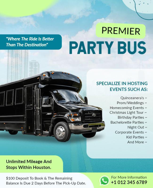 Premier Party Bus Rental Services Flyer Template