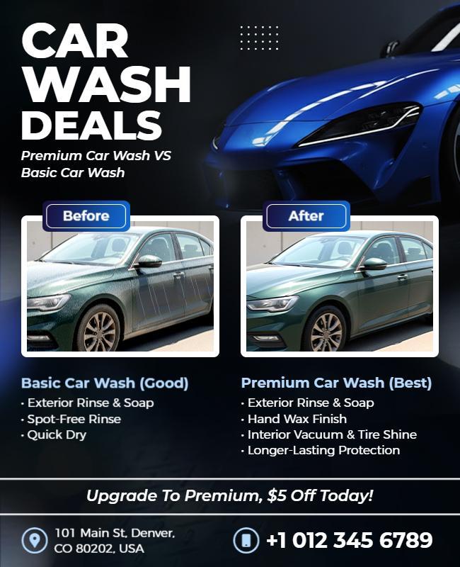 Premium and Basic Car Wash Deals Flyer Template