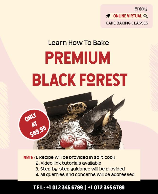 Premium Black Forest Cake Baking Class Online Poster Template