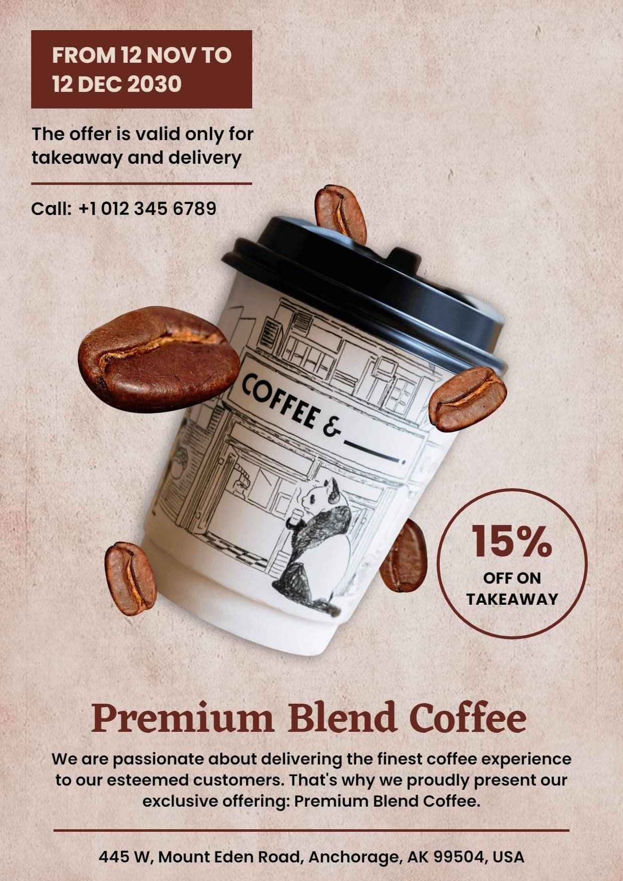 Premium Blend Coffee Promotion A4 Flyer Template