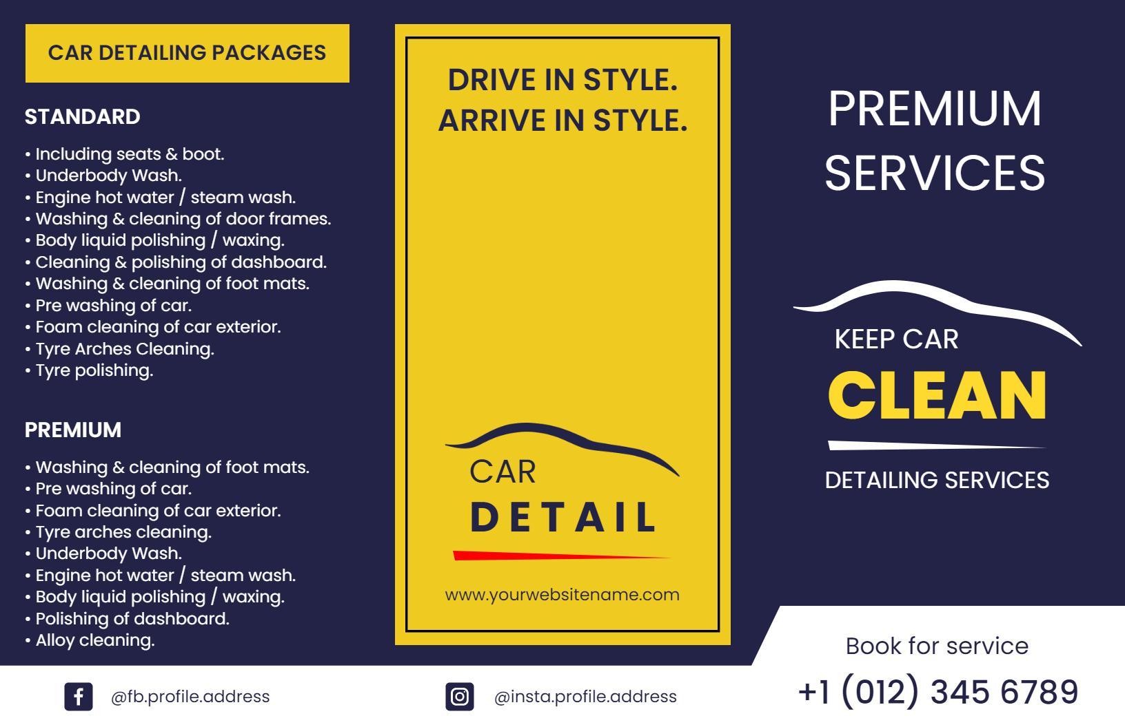 Premium Car Detailing Services Packages Clean Brochure Template