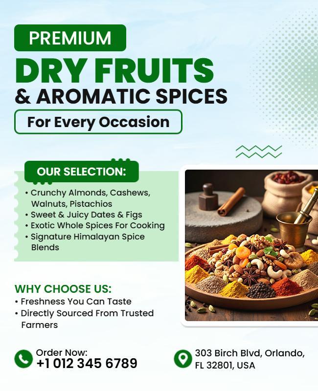 Premium Dry Fruits and Spices Promotional Flyer Template