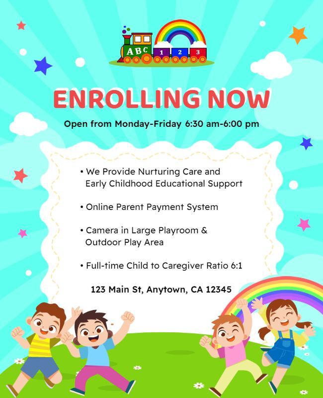 Preschool Childcare Enrollment Flyer Template