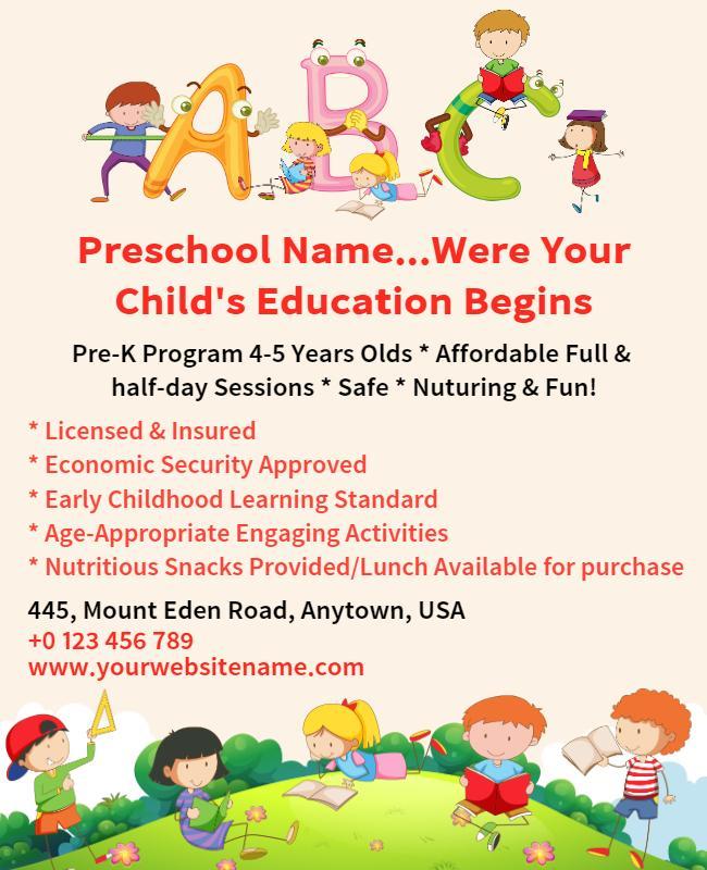 Preschool Education Program Promotional Flyer Template