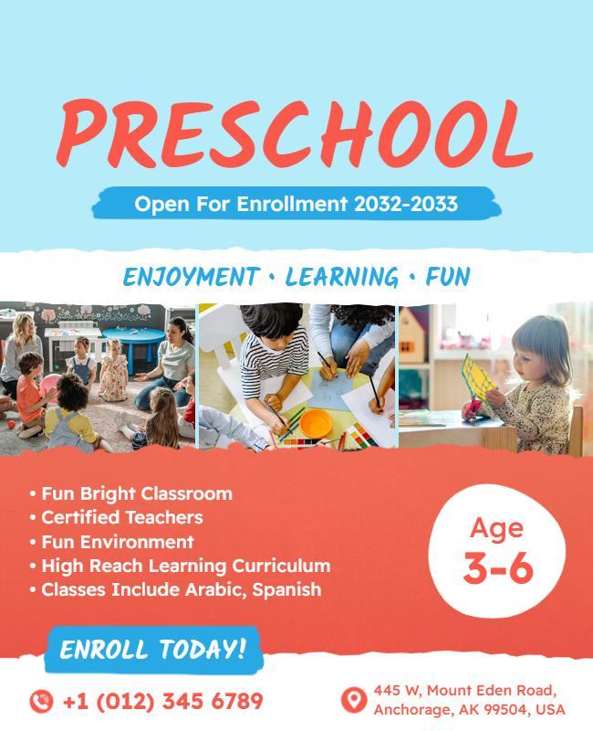 Preschool Enrollment and Learning Fun Flyer Template