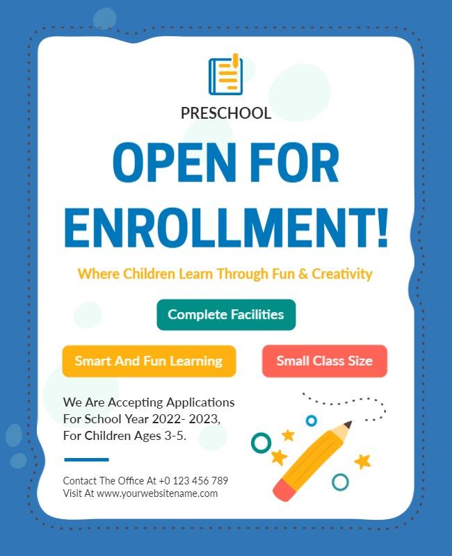 Preschool Enrollment Announcement Flyer Template