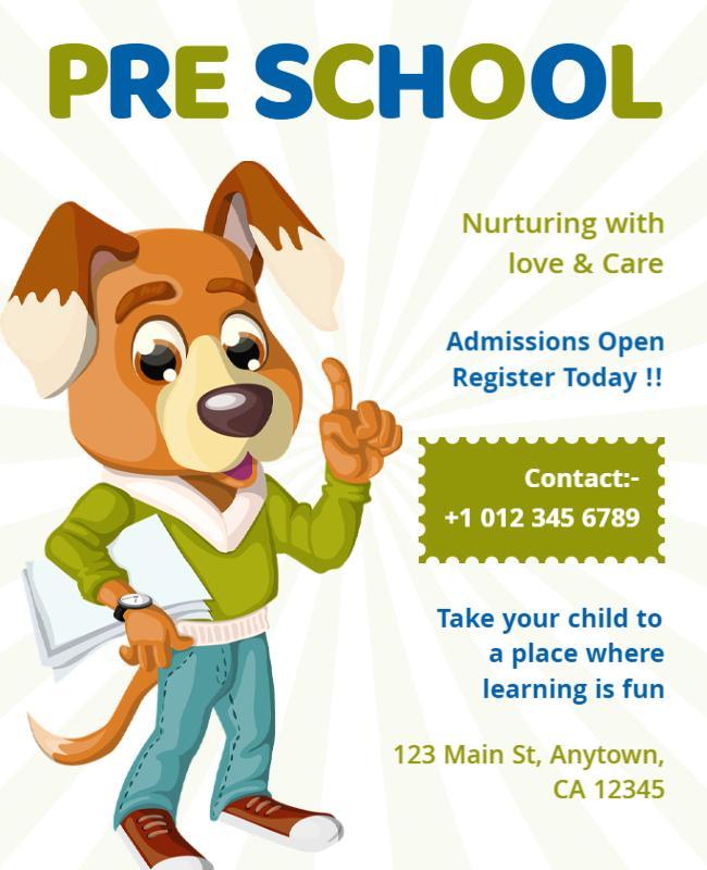 Preschool Enrollment Cartoon Flyer Template