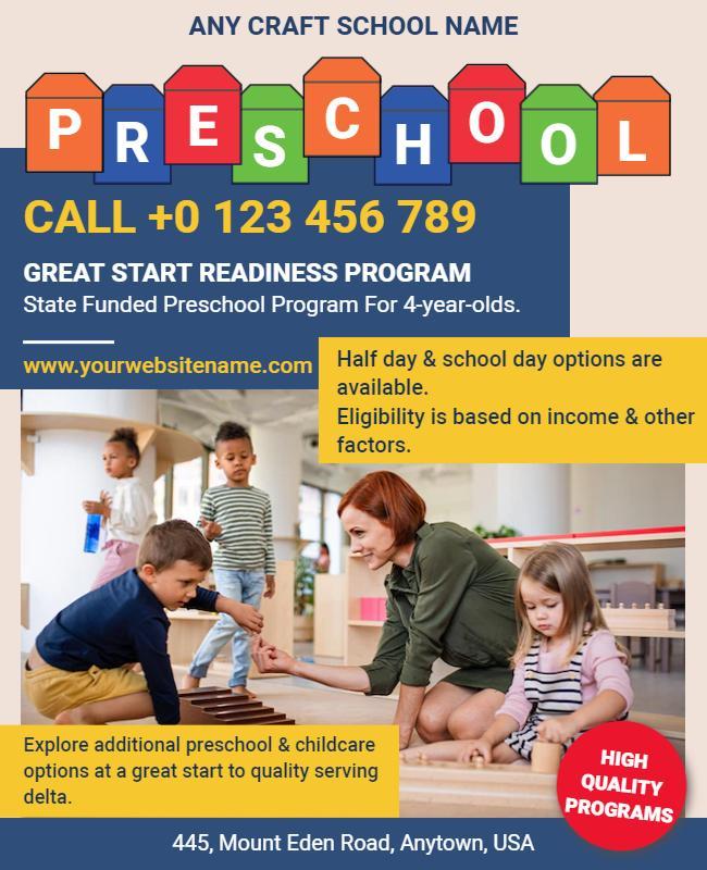 Preschool Enrollment Program Information Flyer Template