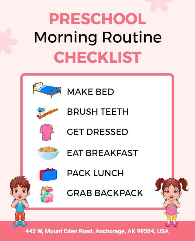 Preschool Morning Routine Checklist Flyer Template