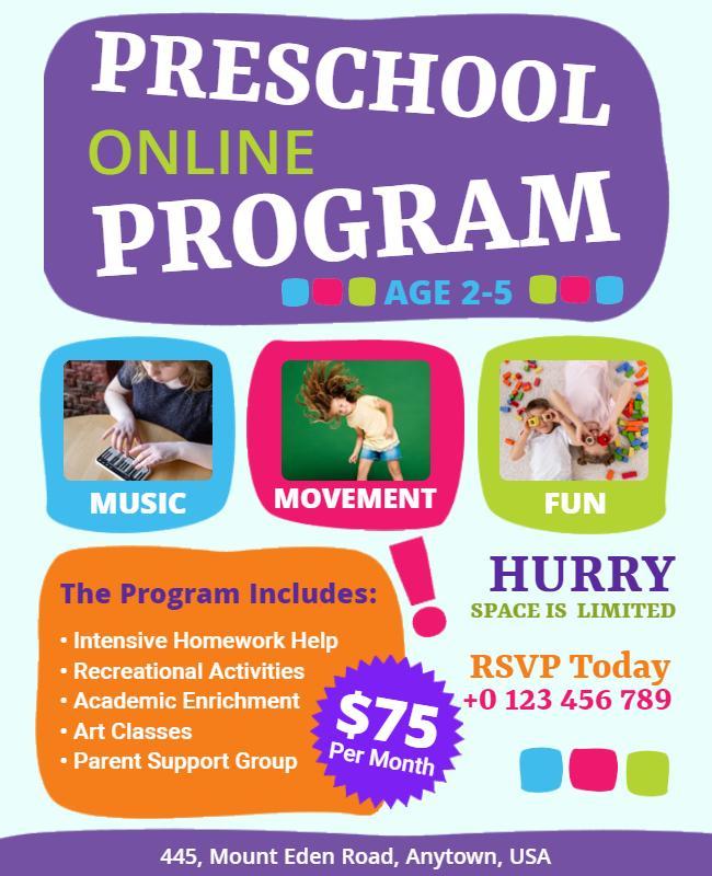 Preschool Online Program Enrollment Flyer Template