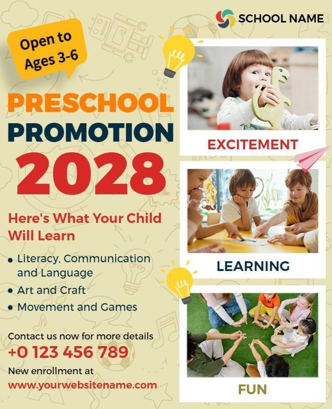 Preschool Promotion Educational Activities Flyer Template