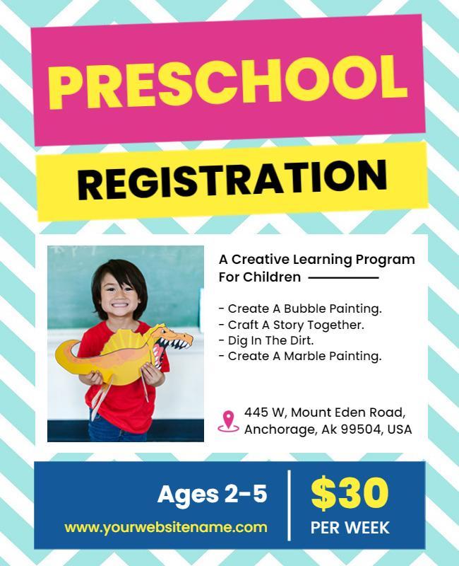 Preschool Registration Creative Learning Program Flyer Template