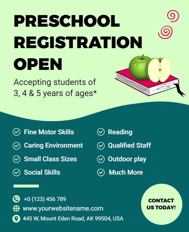 Preschool Registration Open for Young Children Flyer Template