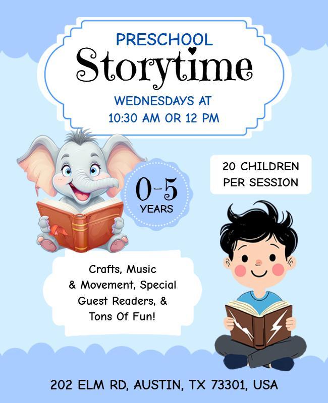 Preschool Storytime Sessions Flyer Template