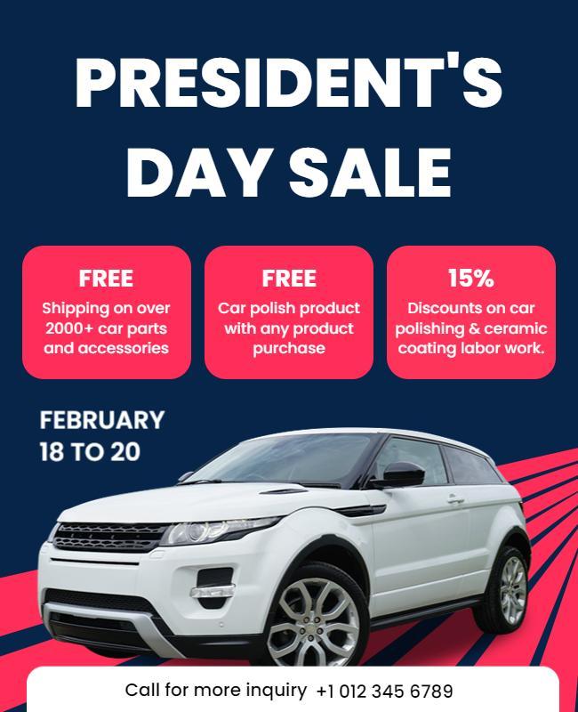 Presidents Day Car Parts Sale Flyer Template