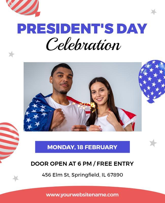 Patriotic Red White Blue President's Day Celebration Flyer Template