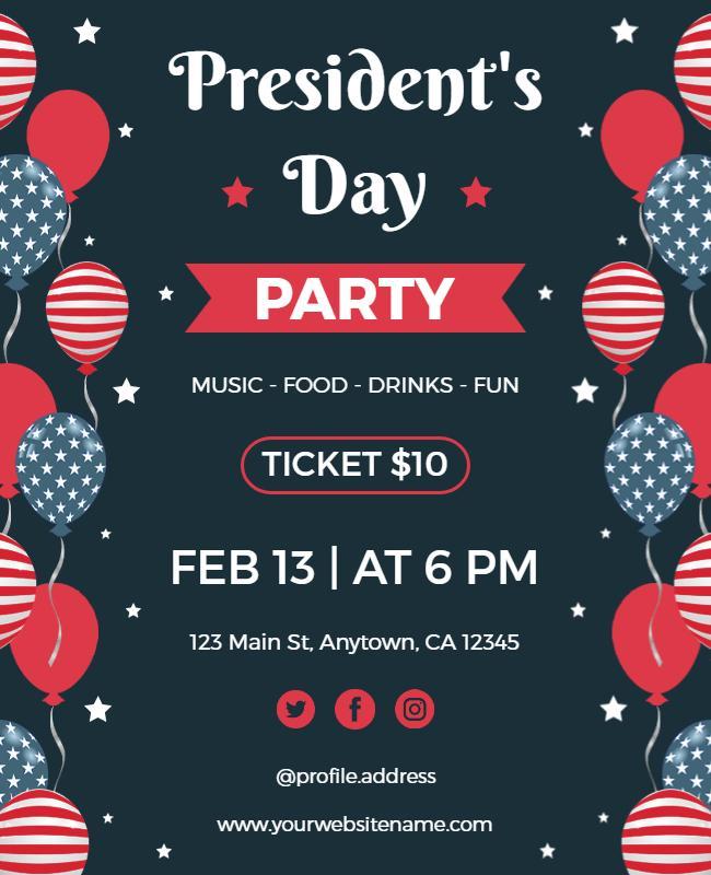 Festive Red White Blue President's Day Party Flyer Template