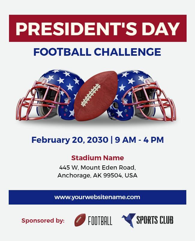 Presidents Day Football Challenge Flyer Template