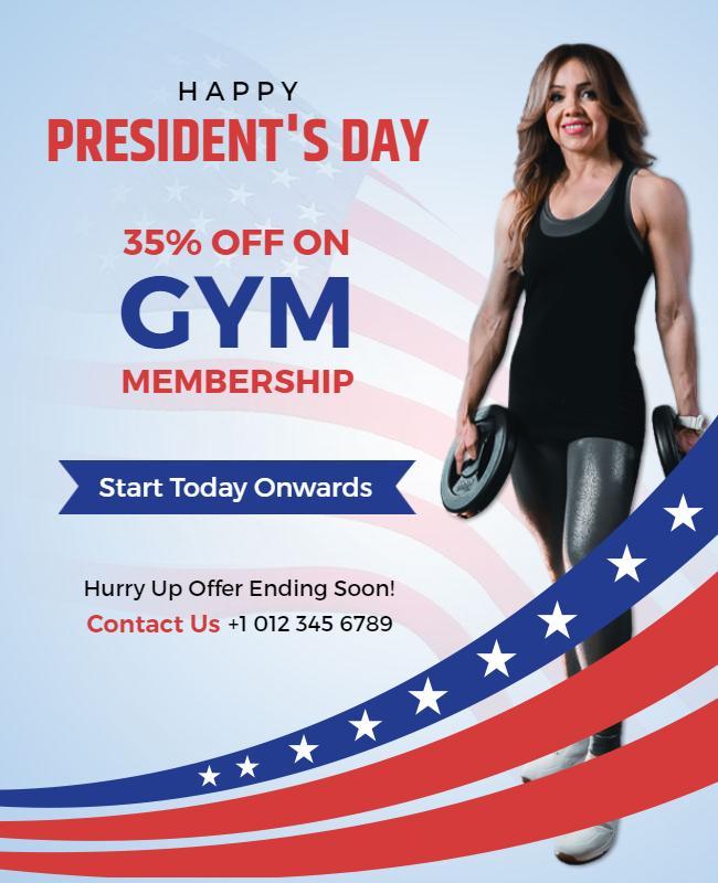 Presidents Day Gym Membership Discount Flyer Template