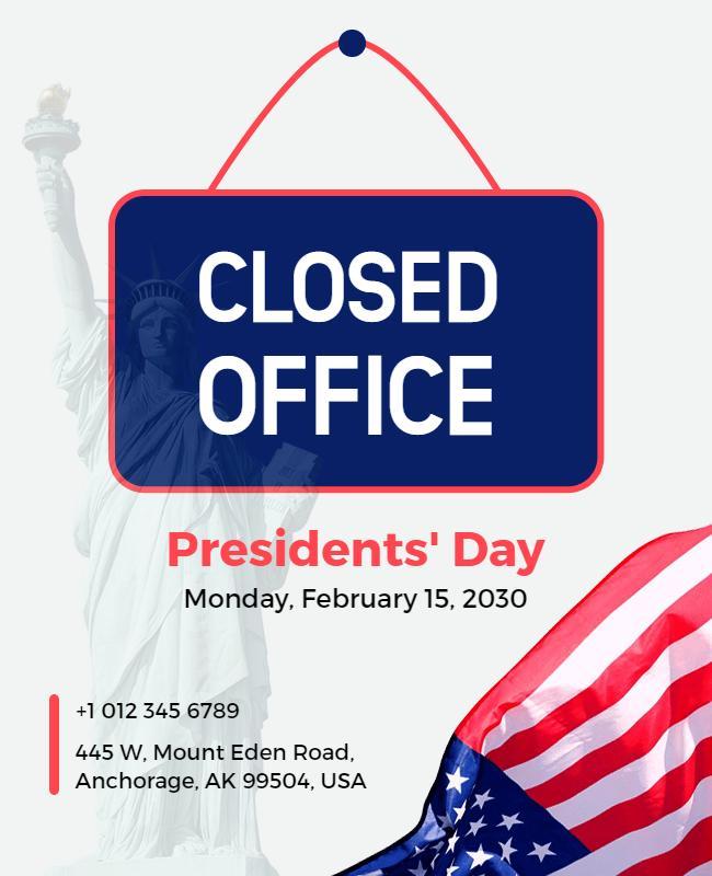 Presidents Day Office Closure Notice Flyer Template